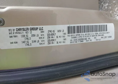 2013 Chrysler Town & Country Touring z USA, uszkodzony, nr VIN 2C4RC1BG6DR631586